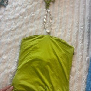Forever 21 Lime Green bodysuit with Pearl Necklace